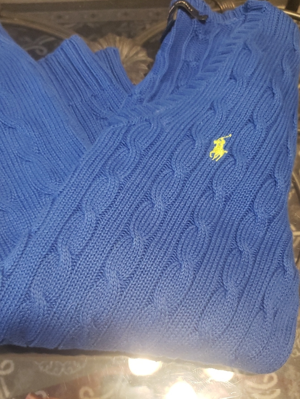 Polo by Ralph Lauren Women's Cable-Knit Blue Sweater with Logo